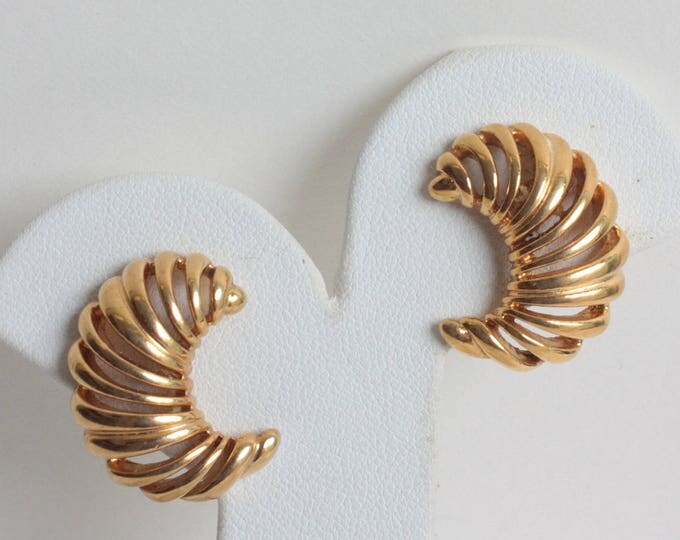 Monet Earrings Gold Tone Open Crescent Shaped Pierced Posts Vintage