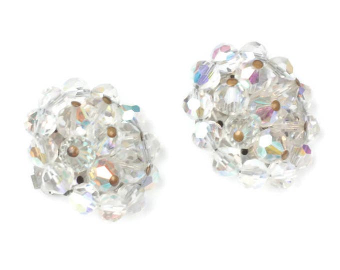 AB Crystal Bead Cluster Earrings Clip On Large Glitzy Bridal Wedding