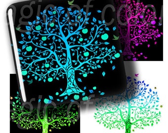 Colourful Trees - 63 1x1 Inch Square JPG images - Digital Collage Sheet