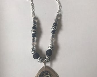 Beaded Zebra Pattern Scarf Necklace main image 1