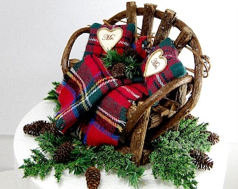 6"TOPPER WINTER/CHRISTMAS No Base Fits 6"Cake Top Royal Stewart Plaid Rustic Country Barn Personalized Custom Made To Order
