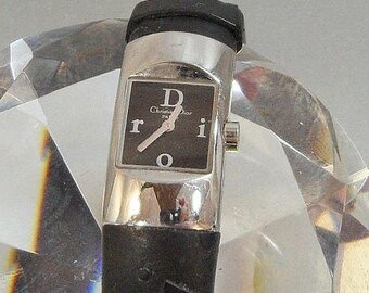 SALE Vintage Christian Dior Watch. Sleek Black and Silver Christian Dior Women's Designer Watch.