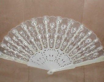 Vintage Folding Fan with Ivory color Embroidery
