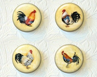 Rooster Magnet Set Choose your Favorite from the 4 Different Prints, 1.5" Size, Buy 3 Sets Get 1 Set Free 102M