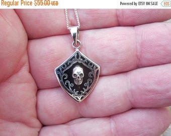 ON SALE Sterling silver enameled skull necklace
