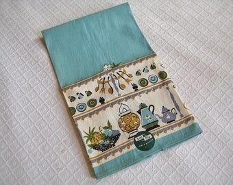 Vintage Sun Glo Mid Century Dish Towel, Cotton, Aqua