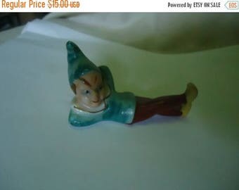Back Open Sale Vintage Porcelain Pixie Elf Figurine Laying Down, Japan, collectable