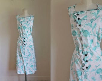 vintage 1940s-50s dress - FIG TREE fruit print cotton sundress / XL