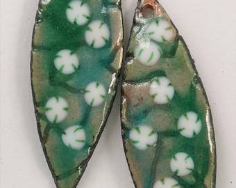 Enamel Jewelry Findings Embossed WIllow Leaf Drop 2017 F-131