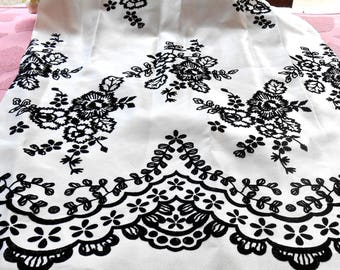 Vintage Fabric Velvet Flocked Remnant Black and White