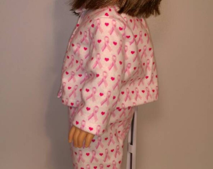 Breast cancer awareness ribbon print flannel doll pajamas fits 18 inch dolls l