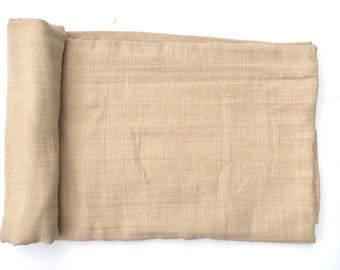 Muslin Swaddle Blanket- CAMEL- neutral swaddle blanket- receiving blanket- baby blanket- natural swaddle blanket- light weight blanket- baby