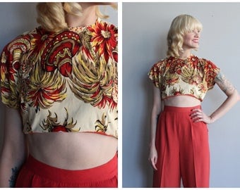 1940s Blouse // Marvelous Mexican Rayon Jersey Blouse // vintage 40s blouse