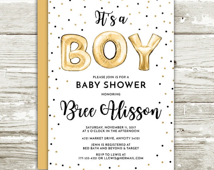 Gold Foil Balloons and Glitter Couple's Shower Baby Shower Twins Printable Invitation, Gender Neutral Baby Shower Invitation