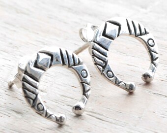 Aztec Stud Earrings, Tribal Style Studs, Solid 925 Sterling Silver Earrings for Women, Boho Earrings, Silver Stud Earrings, Bohemian