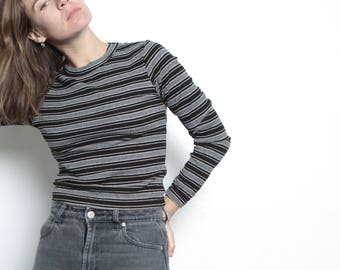 90s club kid MINI striped tube top long sleeve striped shirt