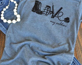 Love my soldier Army graphic t-shirt - woman's graphic t-shirt - Army mom - Army wife shirt