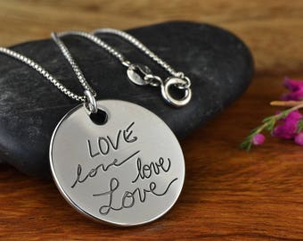 Real Handwriting Necklace, Custom Handwriting Necklace, Actual Handwriting Jewelry, Memorial Jewelry, Gift for Mom, Handwriting Engraving
