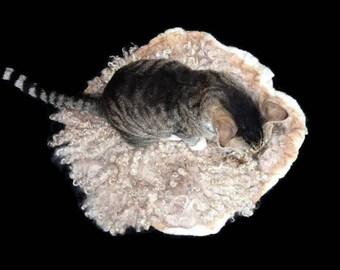 Cruelty Free, Cat Bed, Pet Bed, Dog Mat, Felted Wool, Genuine Mohair, Humane Wool Rug, Eco Friendly, Angora Goat, Colored Mohair