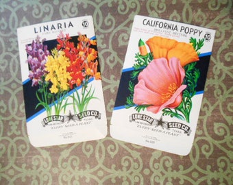 Two 1940s Flower Seed Packs Unused Linaria and California Poppy
