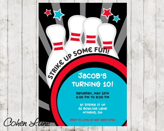 Bowling Party Invitation. Bowling Invitation. Bowling Birthday Invite. Bowling Invite. Digital Invitation. Il_570xn