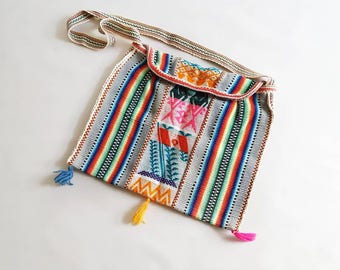 Sac Péruvien Authentique Fait Main – Broderie Shipiba Colorée Motif Mandala, 100% Coton