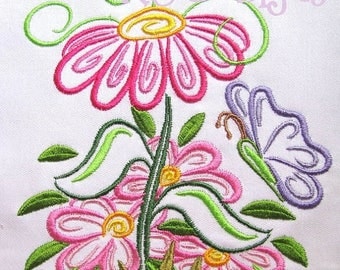 ON SALE Outline Spring Flowers Machine Embroidery Design - 4x4, 5x7 & 6x8
