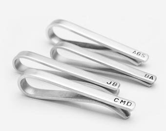 Monogrammed Tie Clips - Engraved Tie Clips for Groom, Groomsmen and Best Man - Budget Gifts for Men - Personalized Thank You Gift for Men