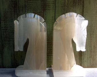 Beautiful vintage onyx horse head bookends