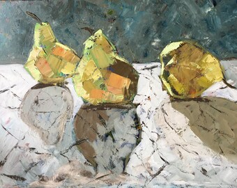 Abstract Pear Still Life / 16 x 20 / Original Palette Knife Oil Painting