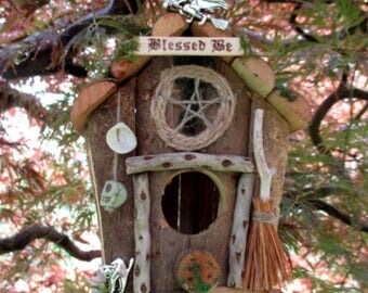 Pagan Wiccan Sea Witches Cabin Bird House / Herb Dryer / Key Hanger. Bird Feeder. Handfasting Home Blessing Gift. Handmade.