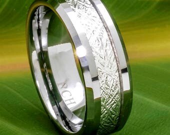 Meteorite Ring Tungsten Carbide for Men 8mm Comfort Fit Wedding Band