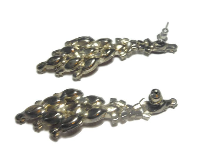 Rhinestone chandelier earrings, pierced earrings, prong set Marquise amethyst , Clear round, dangle swinging earrings