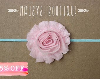 Light Pink and Aqua Flower Headband/ Newborn Headband/ Baby Headband/ Photo Prop/ Clearance
