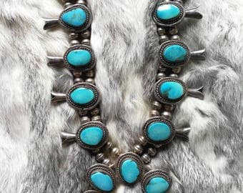 Vintage squash blossom necklace sleeping beauty turquoise