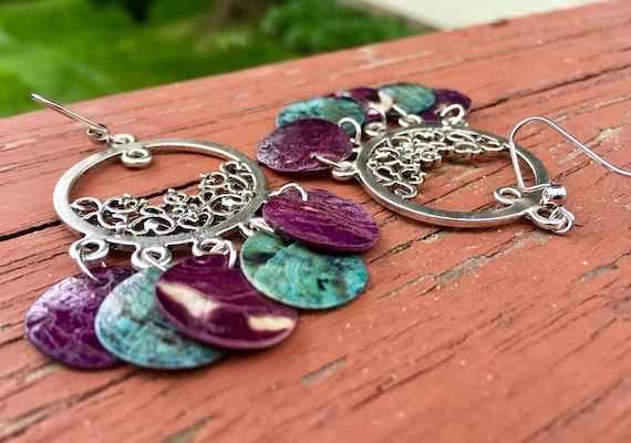 Purple & Blue "Simply Chandelier" Mussel Shell Earrings