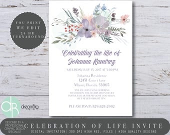 Printable Celebration of Life Invitation Floral Lavender