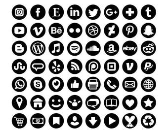Black Social Media Icons Set | Transparent Round Circle Avatar Flat Color Buttons Blog Website | Digital Icons | Personal or Commercial Use