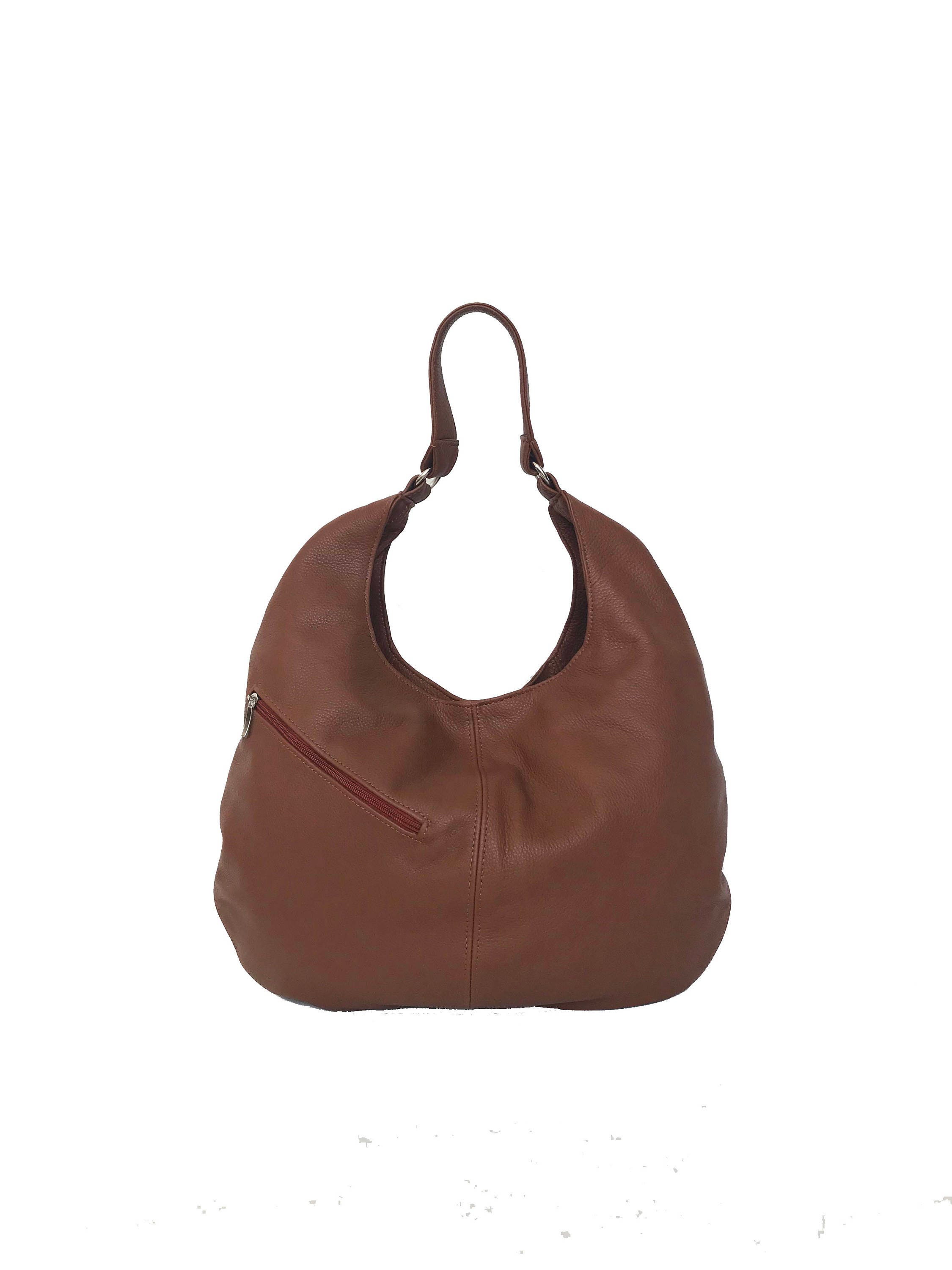 Tan Brown Leather Hobo Bag with Pockets Slouchy Leather