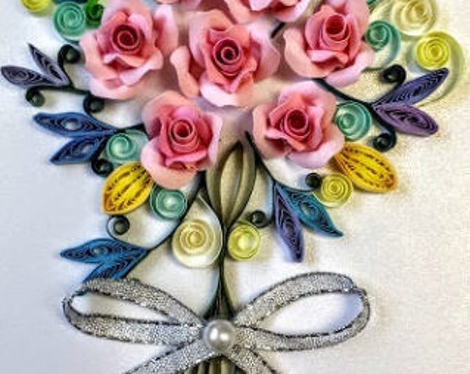 Paper Quilling flower bouquet card for Birthday, Mothers day ,Congratulations , Wedding, Anniversary Gift,Home Decor