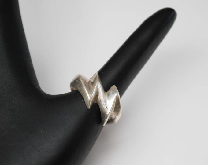 Sterling Ring - silver Abstract Modern - Wave - size 8 - Mexico - Taxco