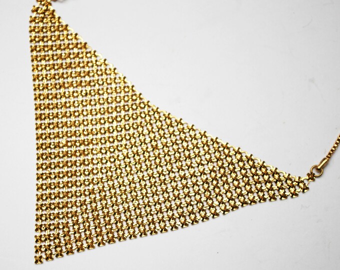 Gold Metallic Mesh -Triangle Bib Necklace - scarf necklace