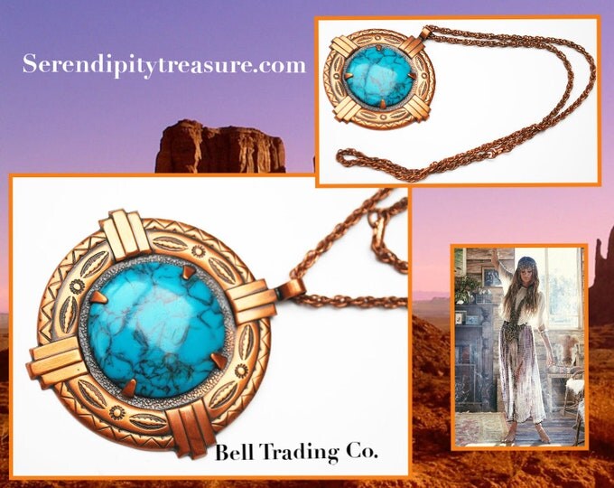 Copper pendant necklace - Faux Turquoise - Bell Trading Post Company - tribal Southwest - Boho