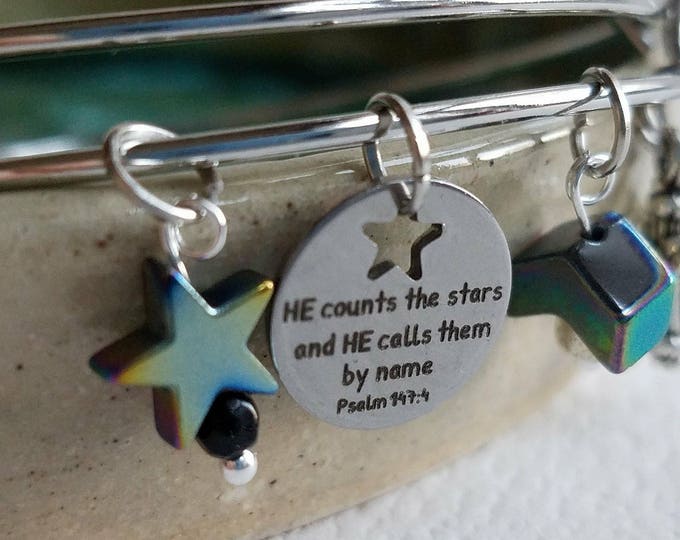 Psalm 147:4 Bracelet He Counts the Stars Bangle Bracelet ENCOURAGEMENT Gift for new mom friend mother's day teacher gift for wife #2M6