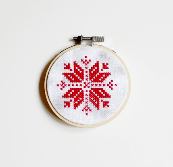 Red Snowflake Cross Stitch Christmas Tree Decoration Nordic