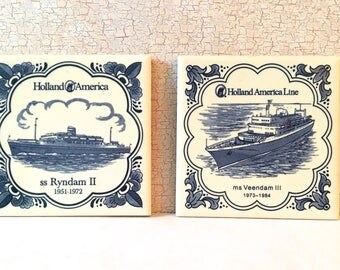 Holland America cruise line , Commemorative Holland America delft tiles,travel memorabilia,Delft travel tiles