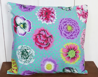 Cushion cover - 40 x 40 cm flowers and polka dots, turquoise, purple pink Bohemian style