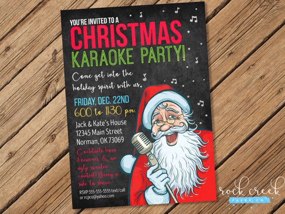 Christmas Karaoke Invitation Holiday Karaoke Party Santa