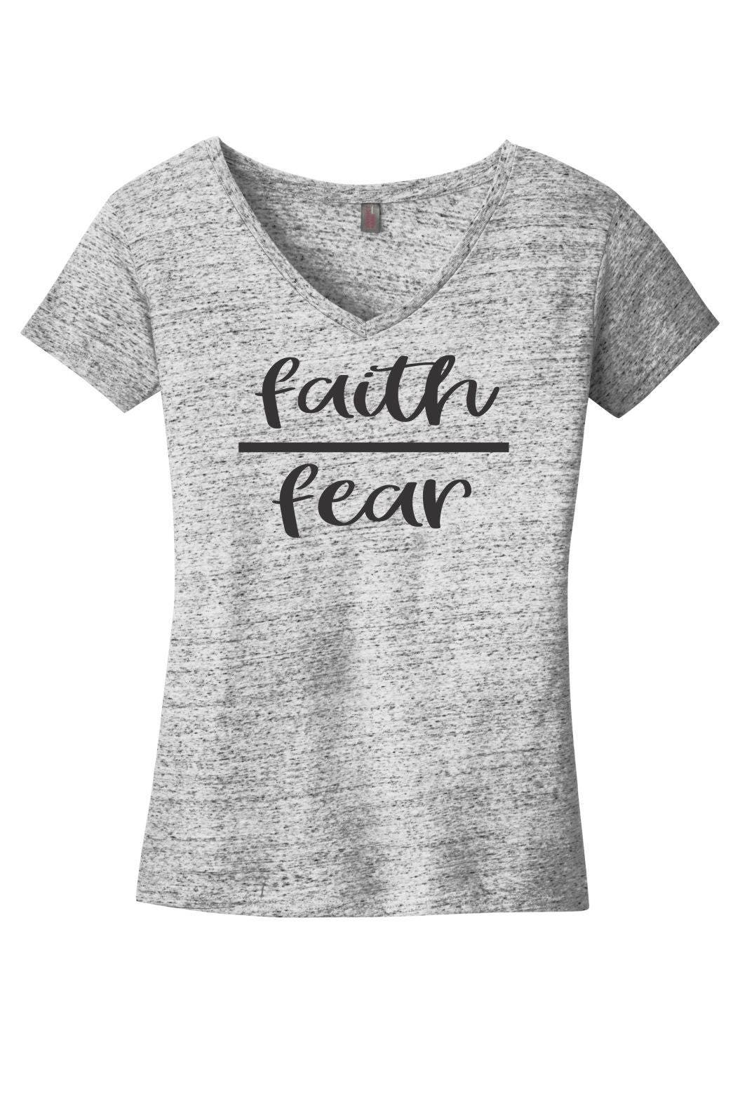FAITH over FEAR Ladies Heather White V-neck T-Shirt Christian