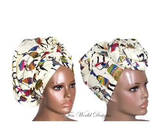 African Head Scarf/ African Head Scarves/ African Head wrap/ African Turban wrap/ African headwrap/ cream/Tess World Designs/ HT191
